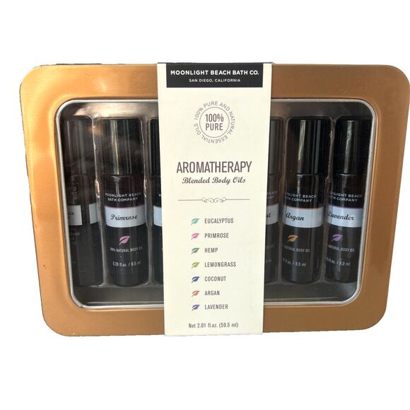 Moonlight Beach Bath AROMATHERAPY SEVEN BLENDED BODY OILS Brand New - Picture 2 of 5